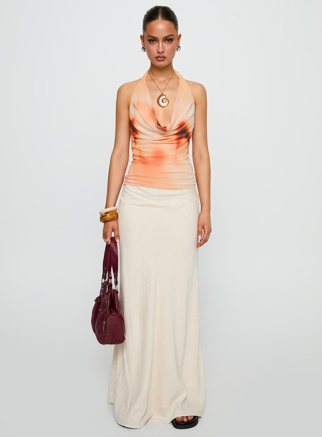 Do It Again Cowl Neck Top Orange Multi