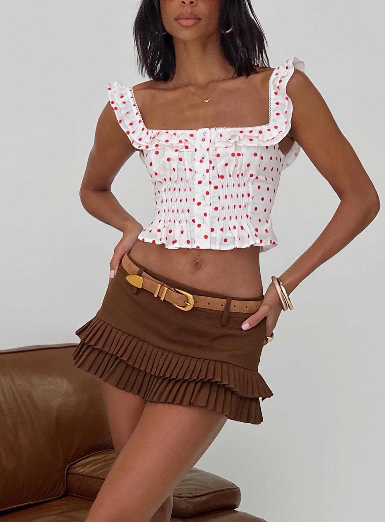 Isadoria Frill Top White / Red Polka