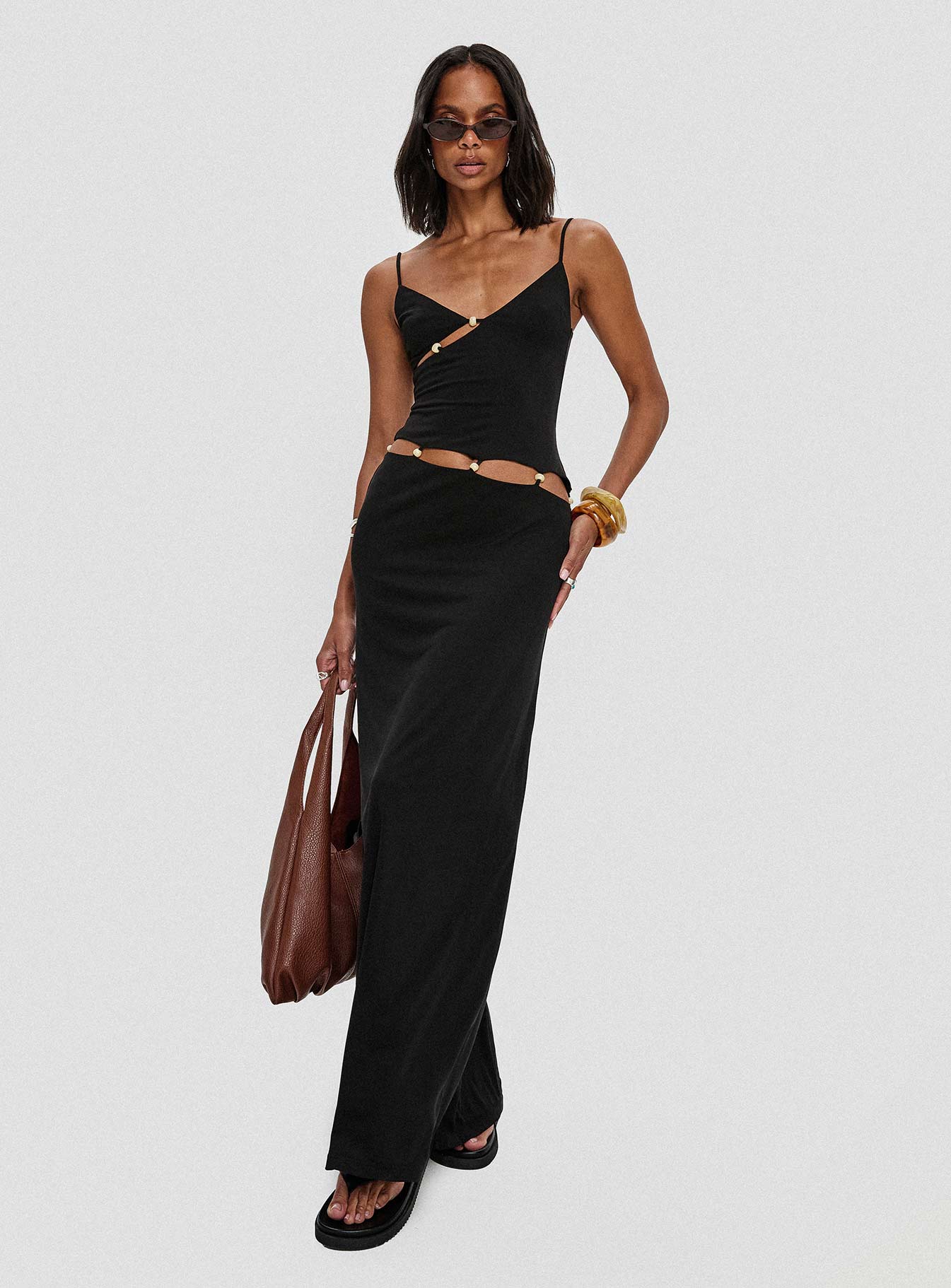 Allspice Beaded Maxi Dress Black