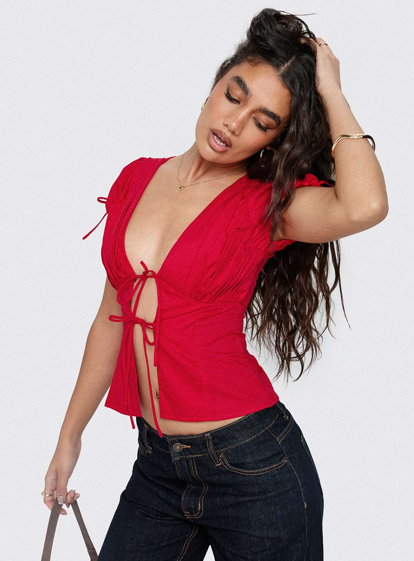 Incomparable Pleated Bust Top Red