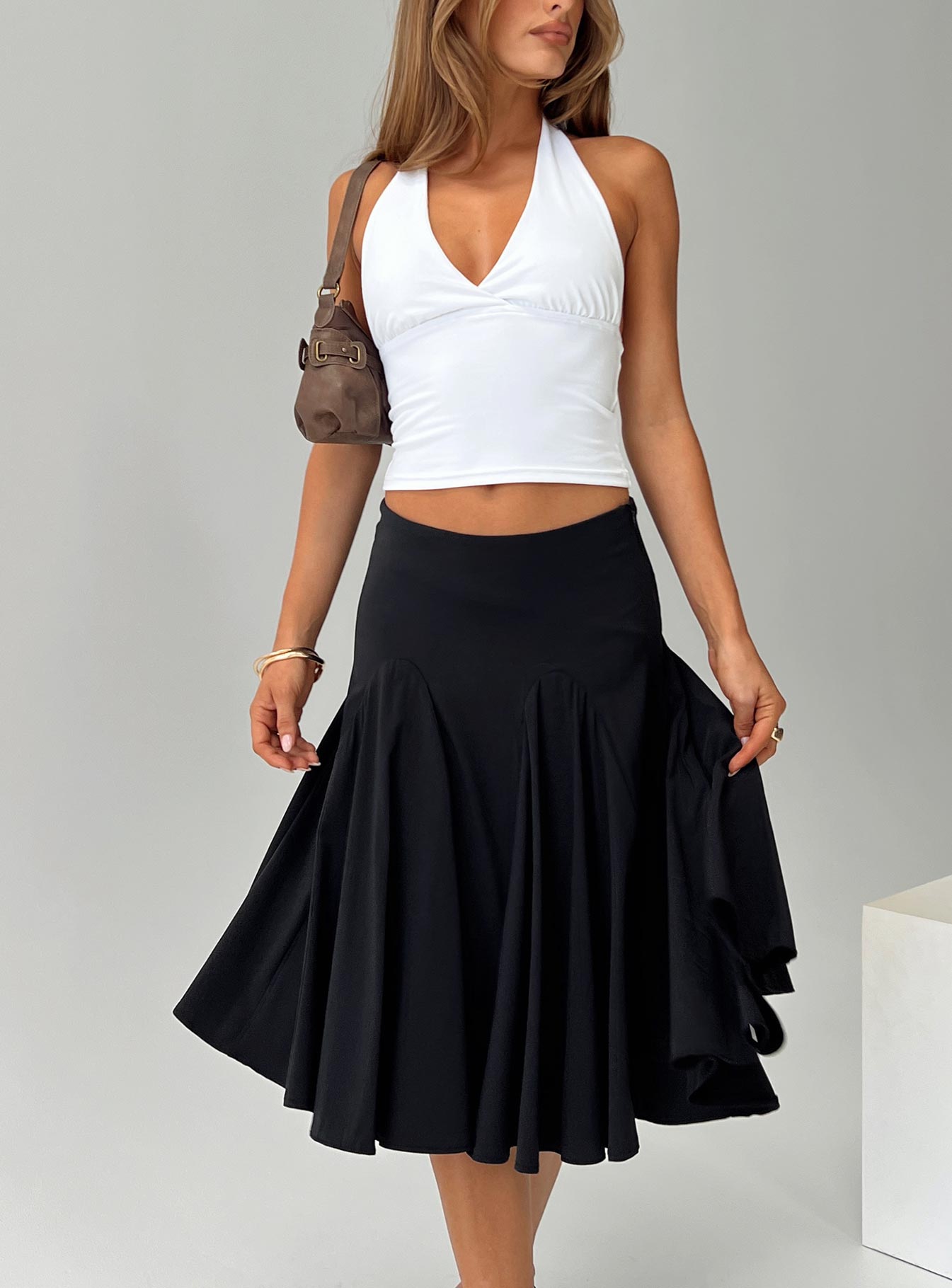 Agnette Low Rise Midi Skirt Black
