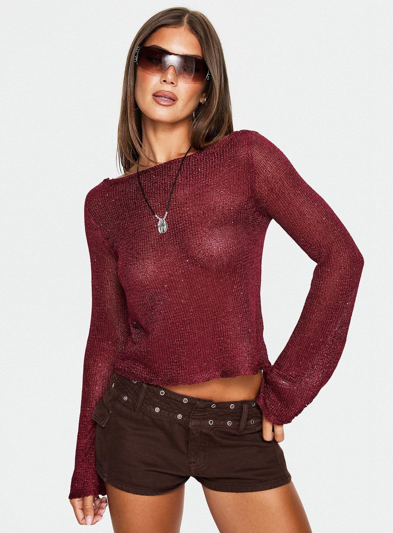 Evanne Long Sleeve Knit Top Red