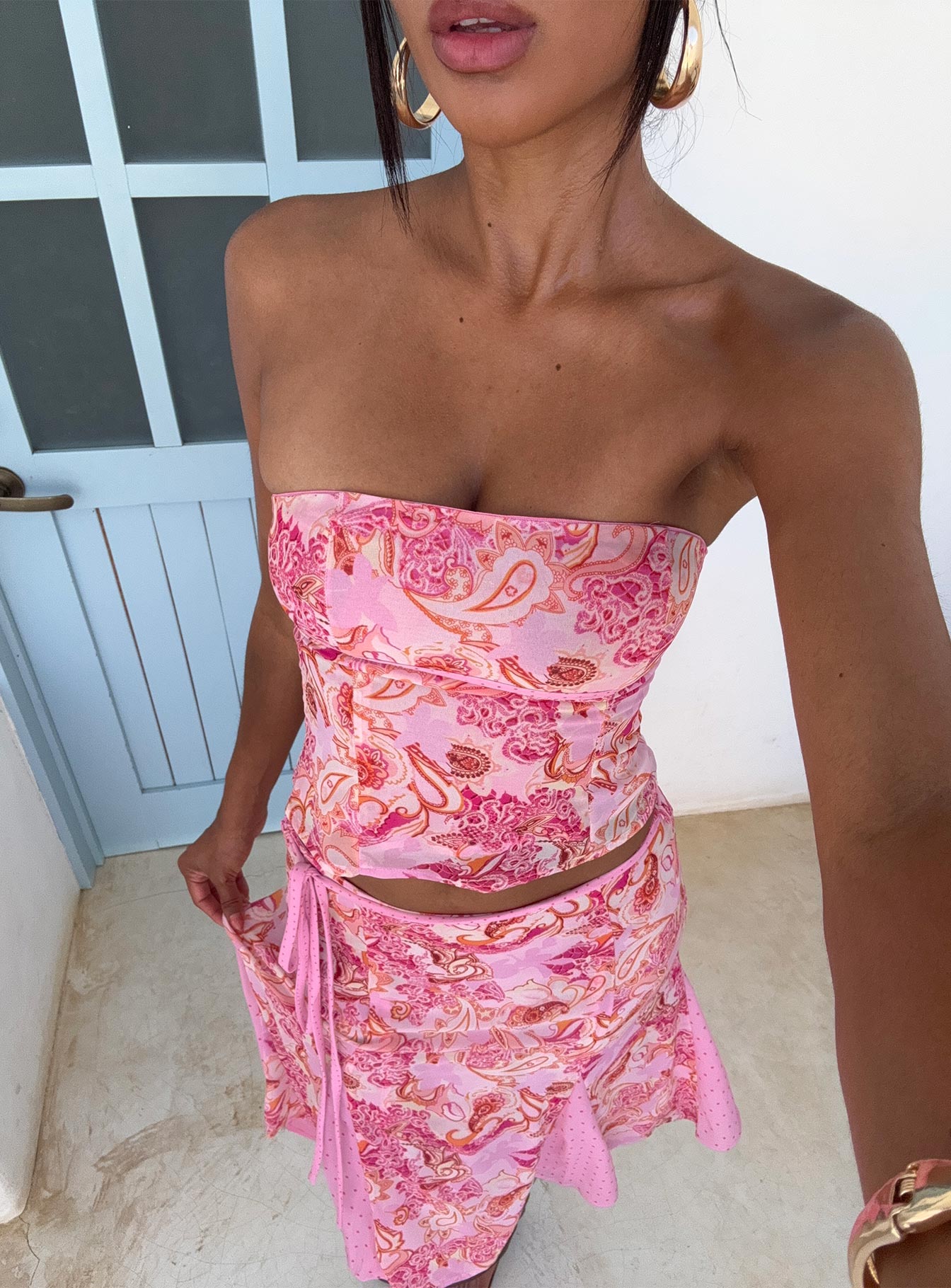 Tipsy Strapless Top Pink Paisley
