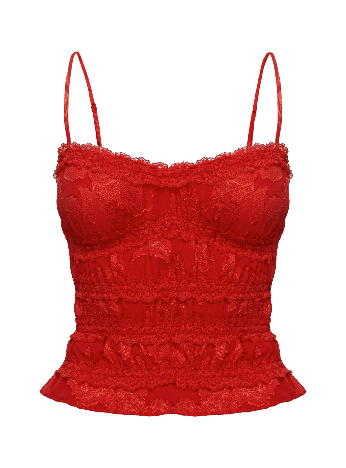 Angelie Jacquard Ruched Top Red