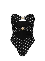 Bezique Strapless Cut Out One Piece Black / Polka Dot