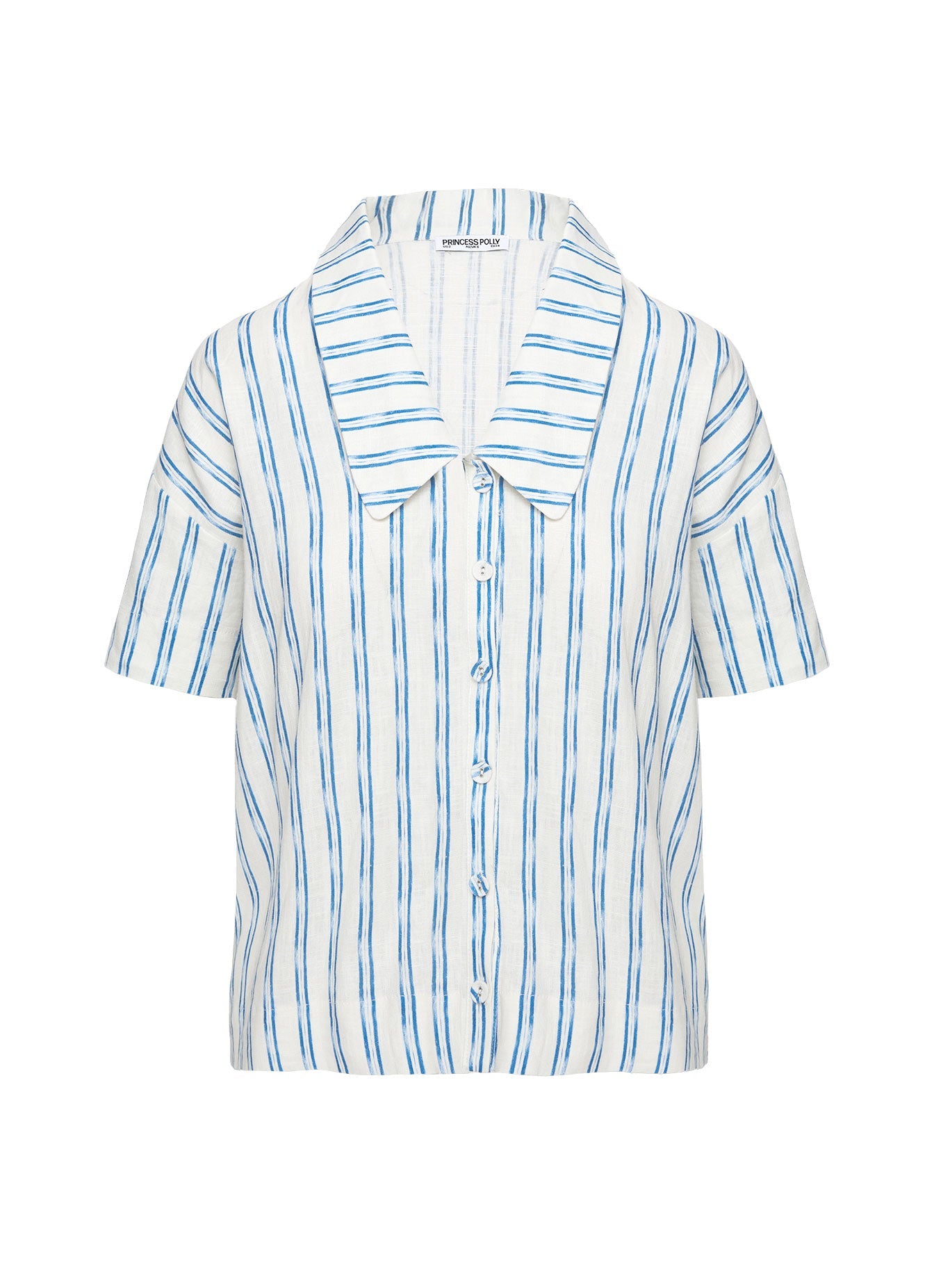 Goody Linen Button Front Top Blue Stripe