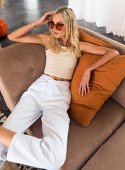 Holly Asymmetric Straight Leg Jeans White Denim