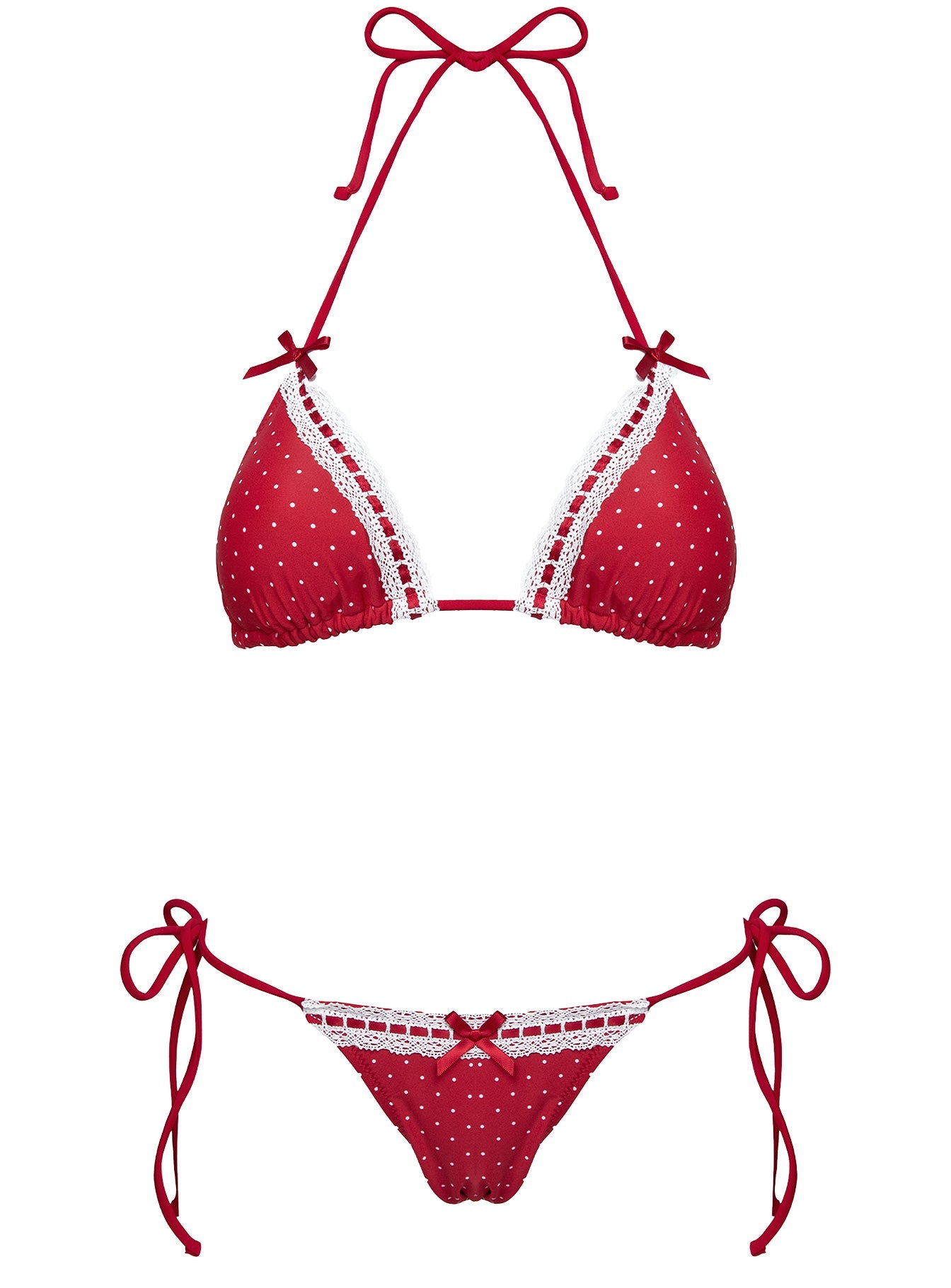 Jenner Triangle Bikini Top Red Polka