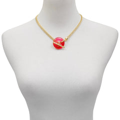 Goldtone Pink Candy Stone Snake Chain Necklace