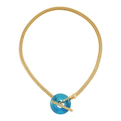 Goldtone Blue Candy Stone Snake Chain Necklace
