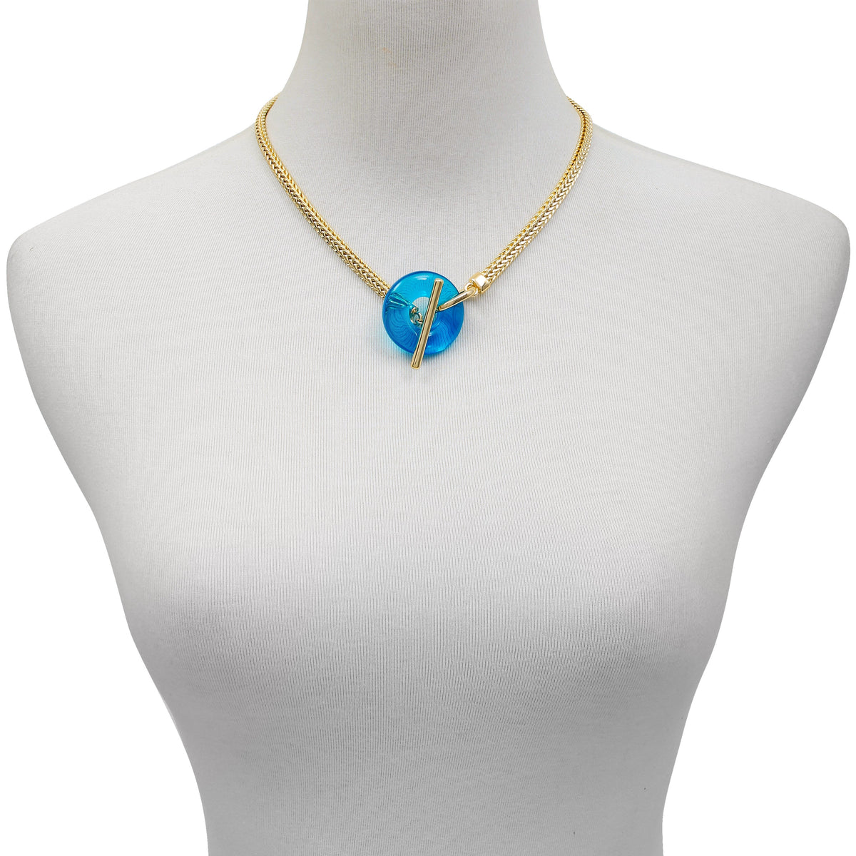 Goldtone Blue Candy Stone Snake Chain Necklace