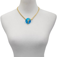 Goldtone Blue Candy Stone Snake Chain Necklace