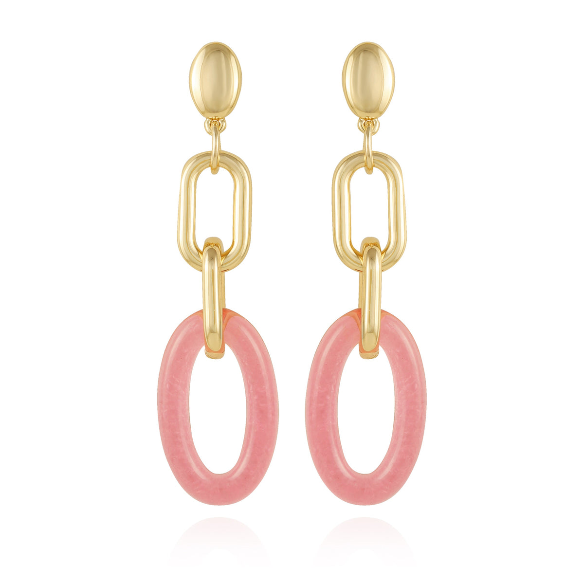 Goldtone Pink Candy Interlocking Drop Earrings