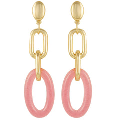 Goldtone Pink Candy Interlocking Drop Earrings