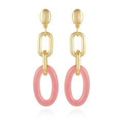 Goldtone Pink Candy Interlocking Drop Earrings