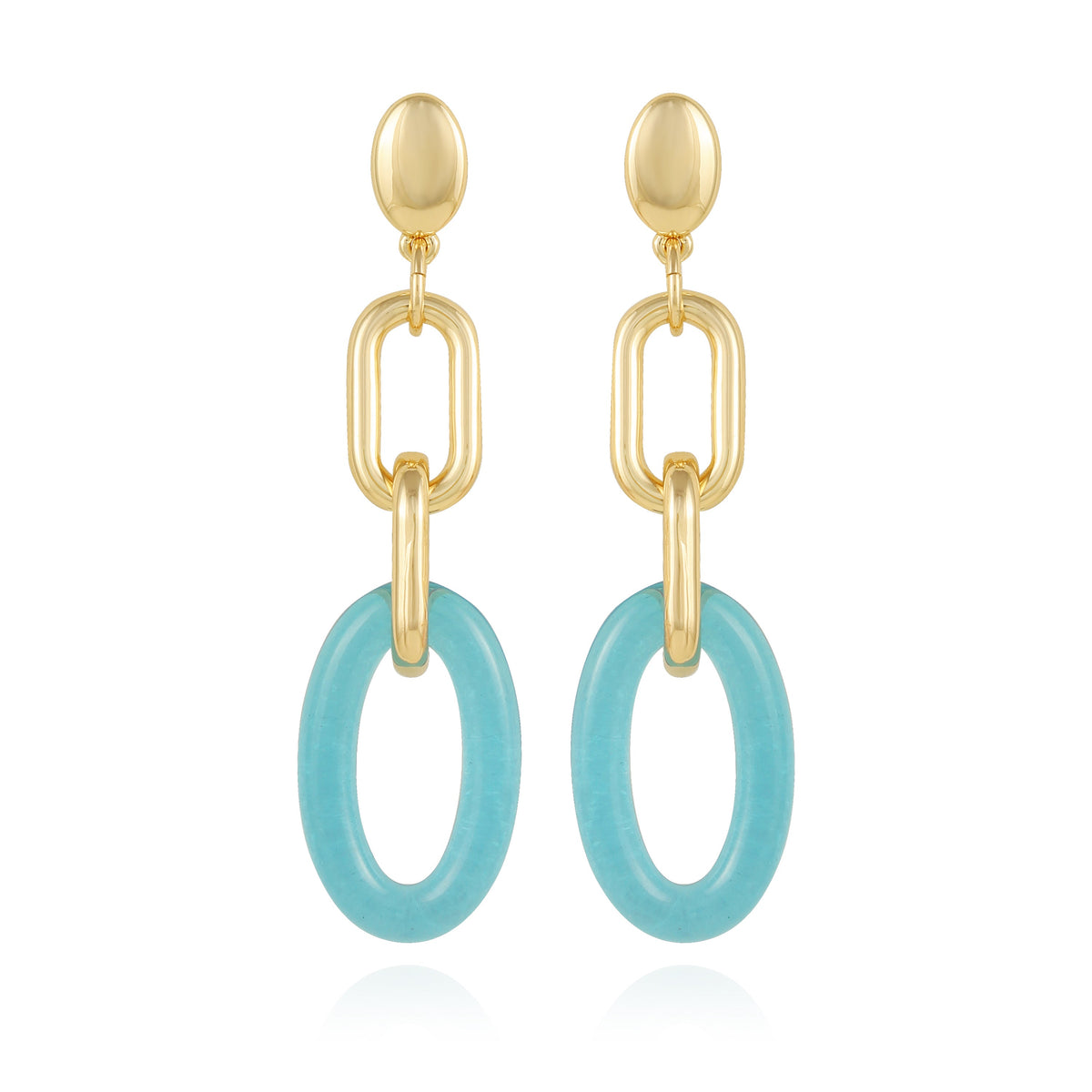 Goldtone Blue Candy Interlocking Drop Earrings