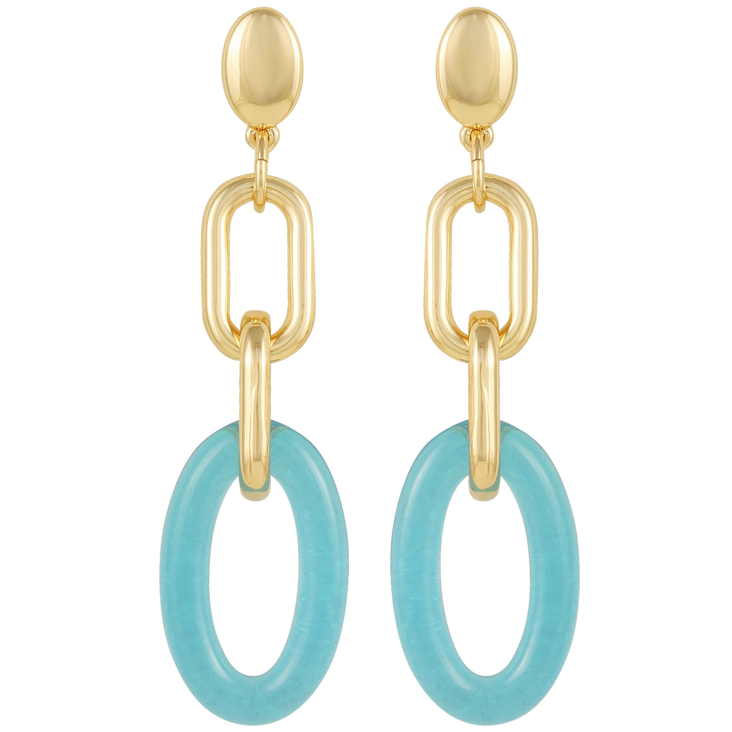 Goldtone Blue Candy Interlocking Drop Earrings