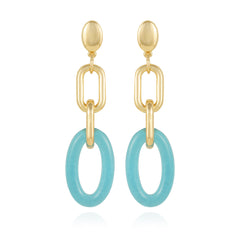 Goldtone Blue Candy Interlocking Drop Earrings