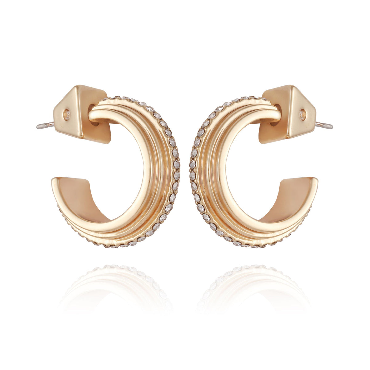 14K Goldtone Crystal Huggie Hoop Earring