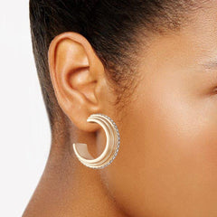 14K Goldtone Crystal Huggie Hoop Earring