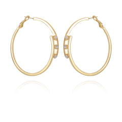14K Goldtone Tri-Crystal Stone Hoop Earring