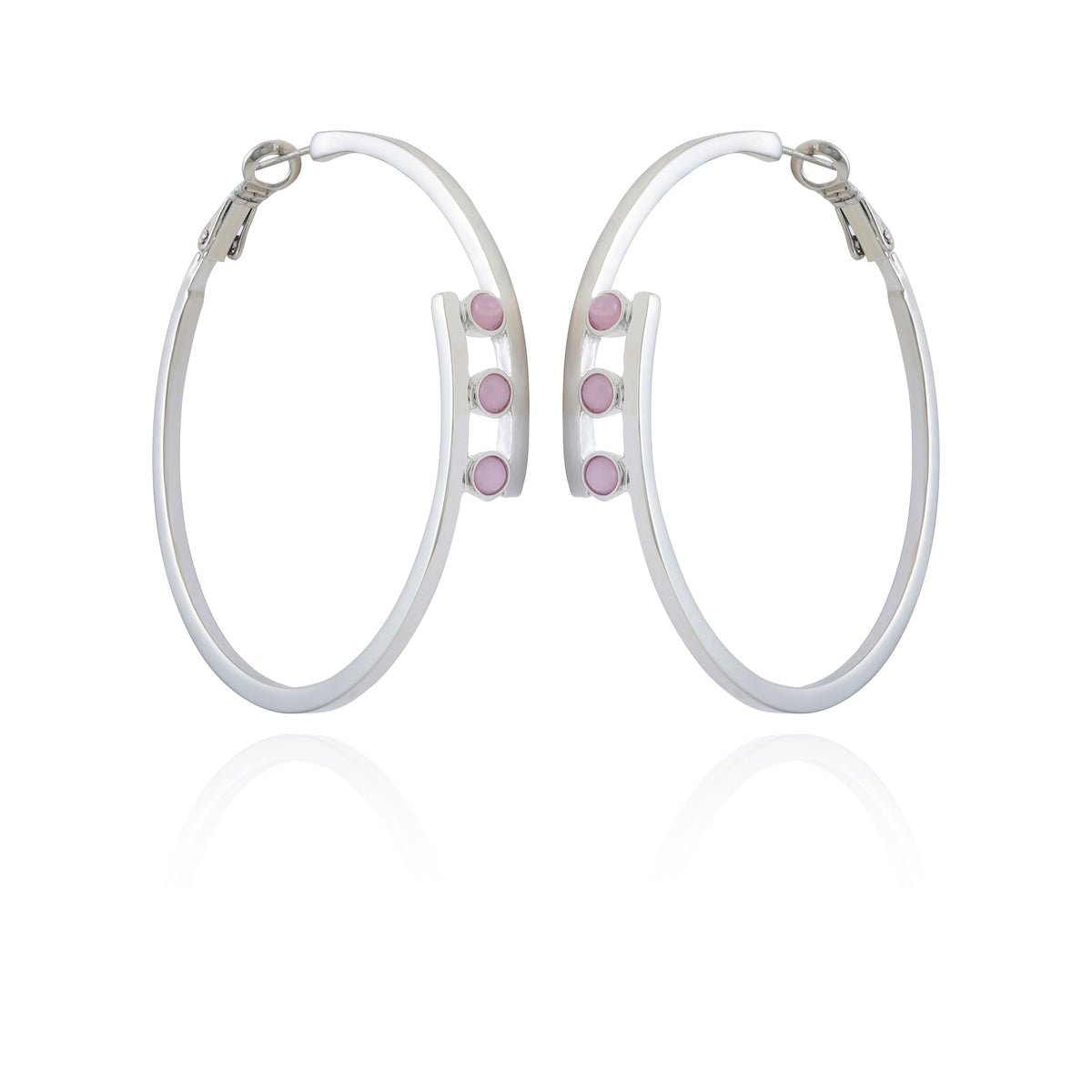 Silvertone Tri Crystal Stone Hoop Earring