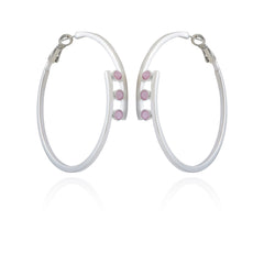 Silvertone Tri Crystal Stone Hoop Earring