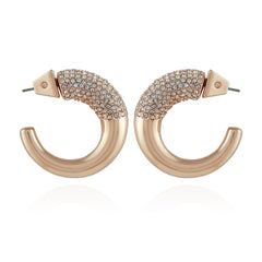 Goldtone Pave Crystal Stone Open Hoop Earrings