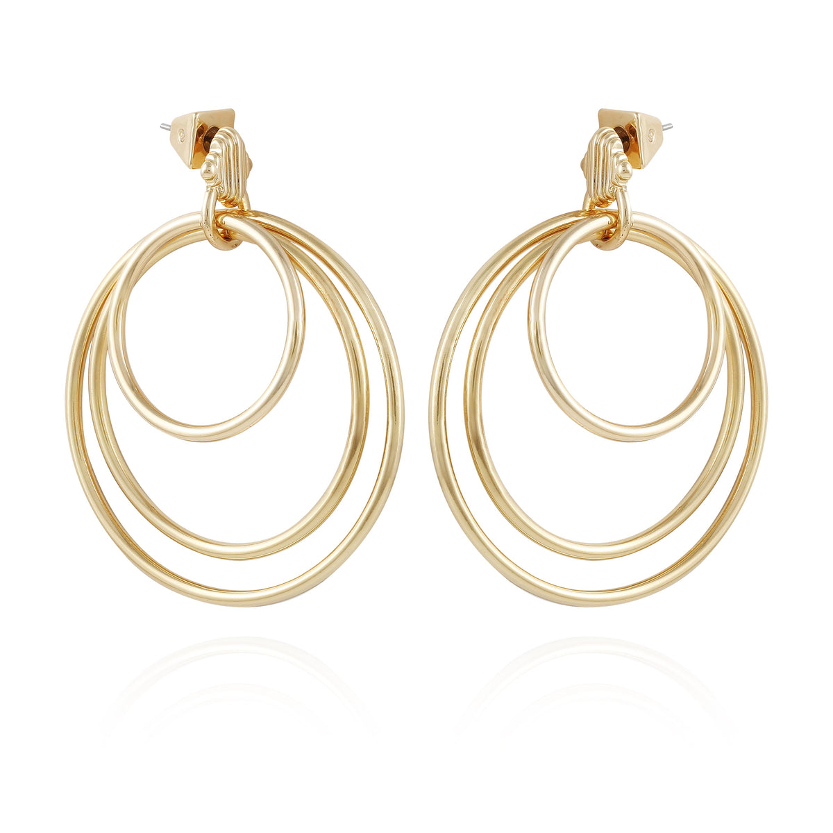 Goldtone Triple Layered Hoop Drop Earrings