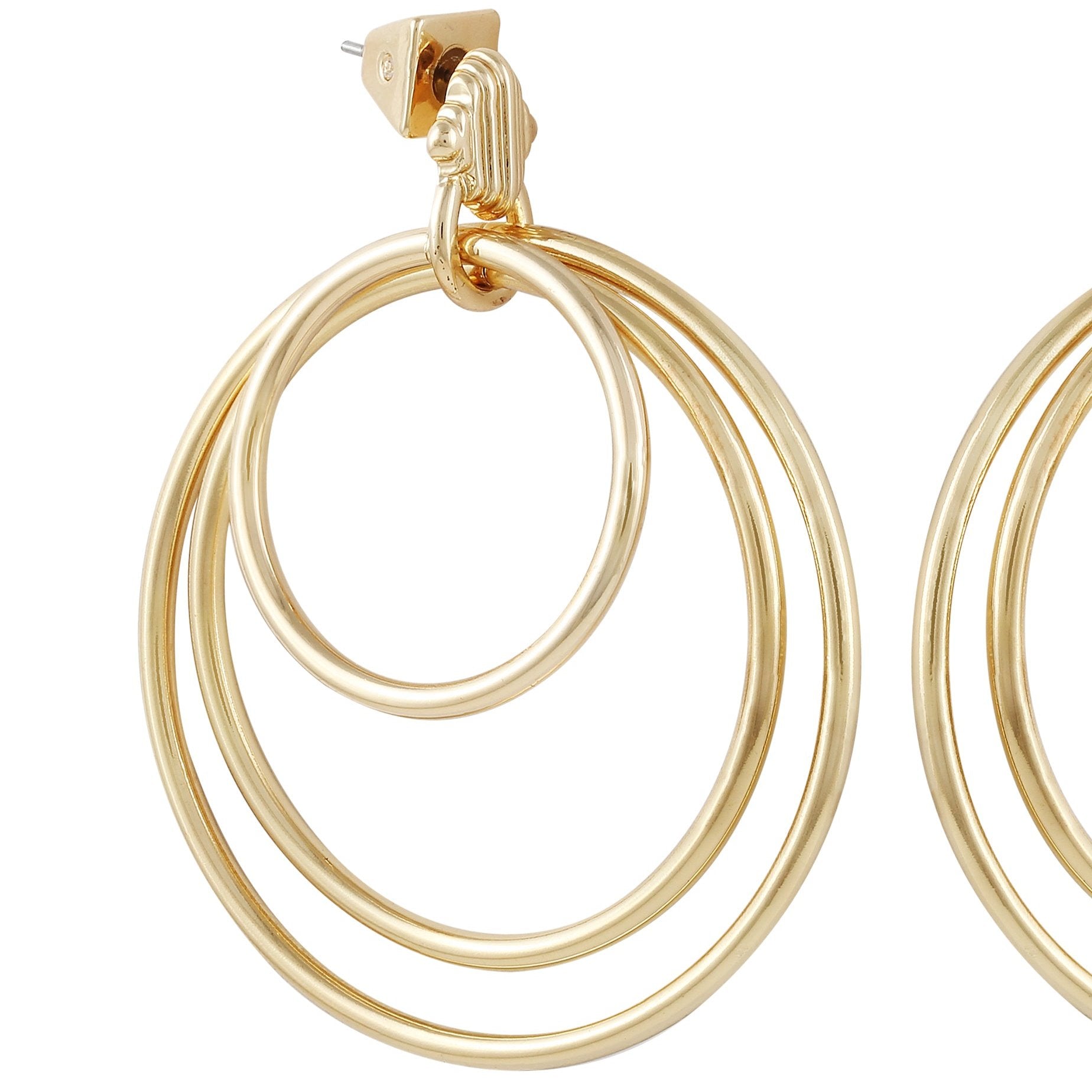 Goldtone Triple Layered Hoop Drop Earrings