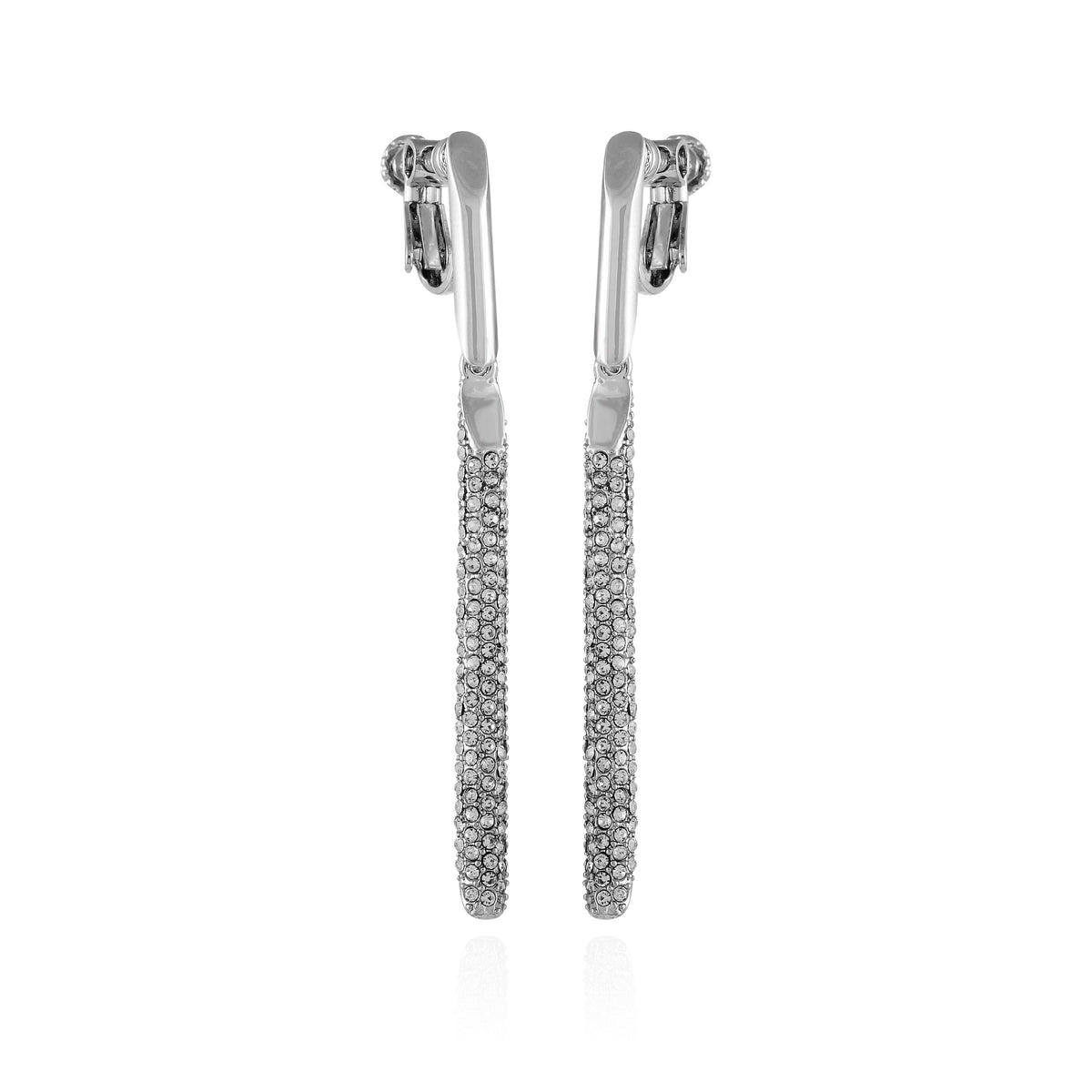 Silvertone Glass Stone Linear Drop Clip On Earrings