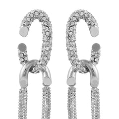 Silvertone Tassel Chain Huggie Hoop Drop Earrings