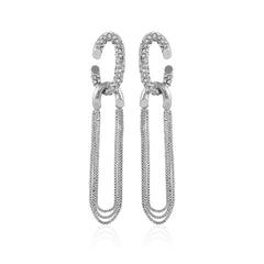 Silvertone Tassel Chain Huggie Hoop Drop Earrings