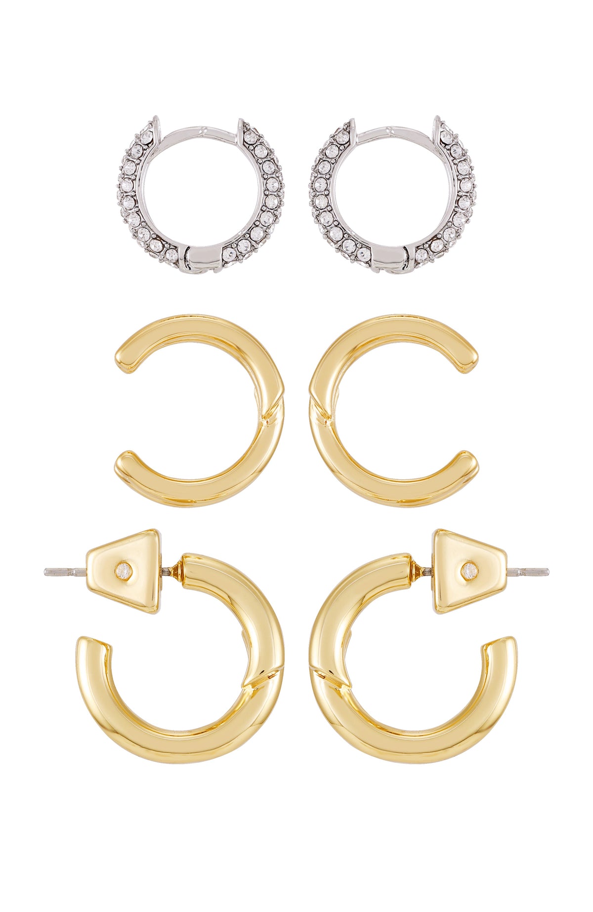Goldtone & Crystal Hoop Earring Set