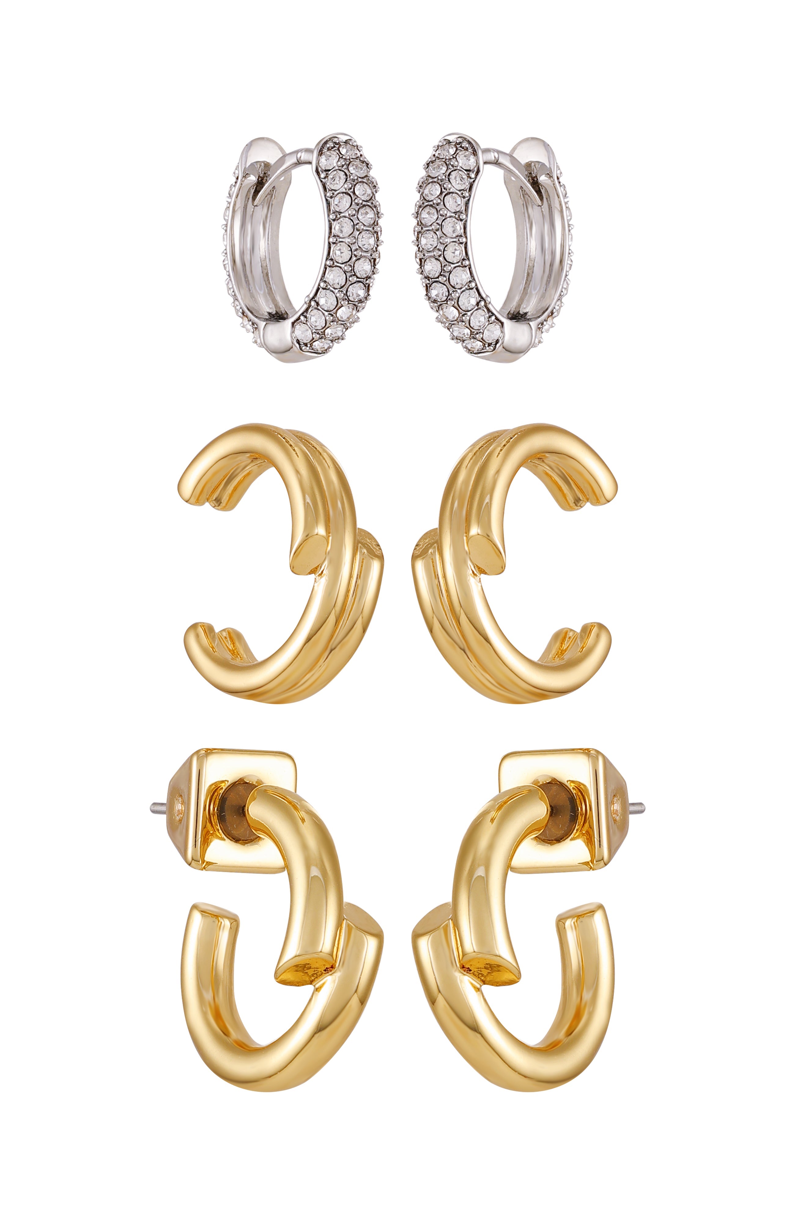 Goldtone & Crystal Hoop Earring Set