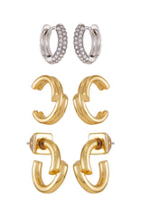 Goldtone & Crystal Hoop Earring Set