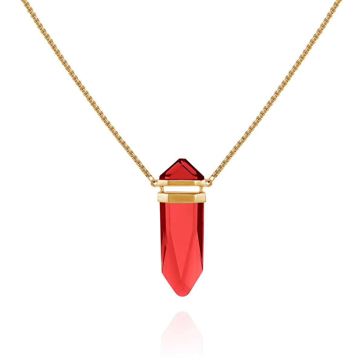 Goldtone Red Crystal-Shape Stone Pendant Long Necklace