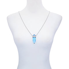 Silvertone Blue Crystal-Shape Stone Pendant Long Necklace