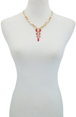 Goldtone Tri Rose Stone Drop Pendant Necklace