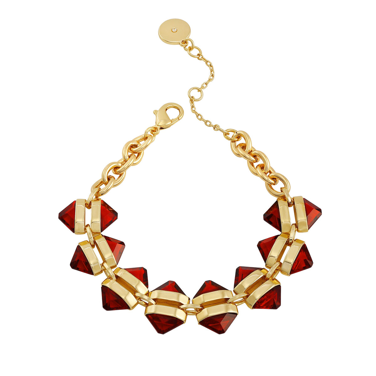 Goldtone Red Stone Cable Chain Bracelet