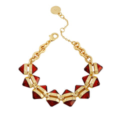 Goldtone Red Stone Cable Chain Bracelet