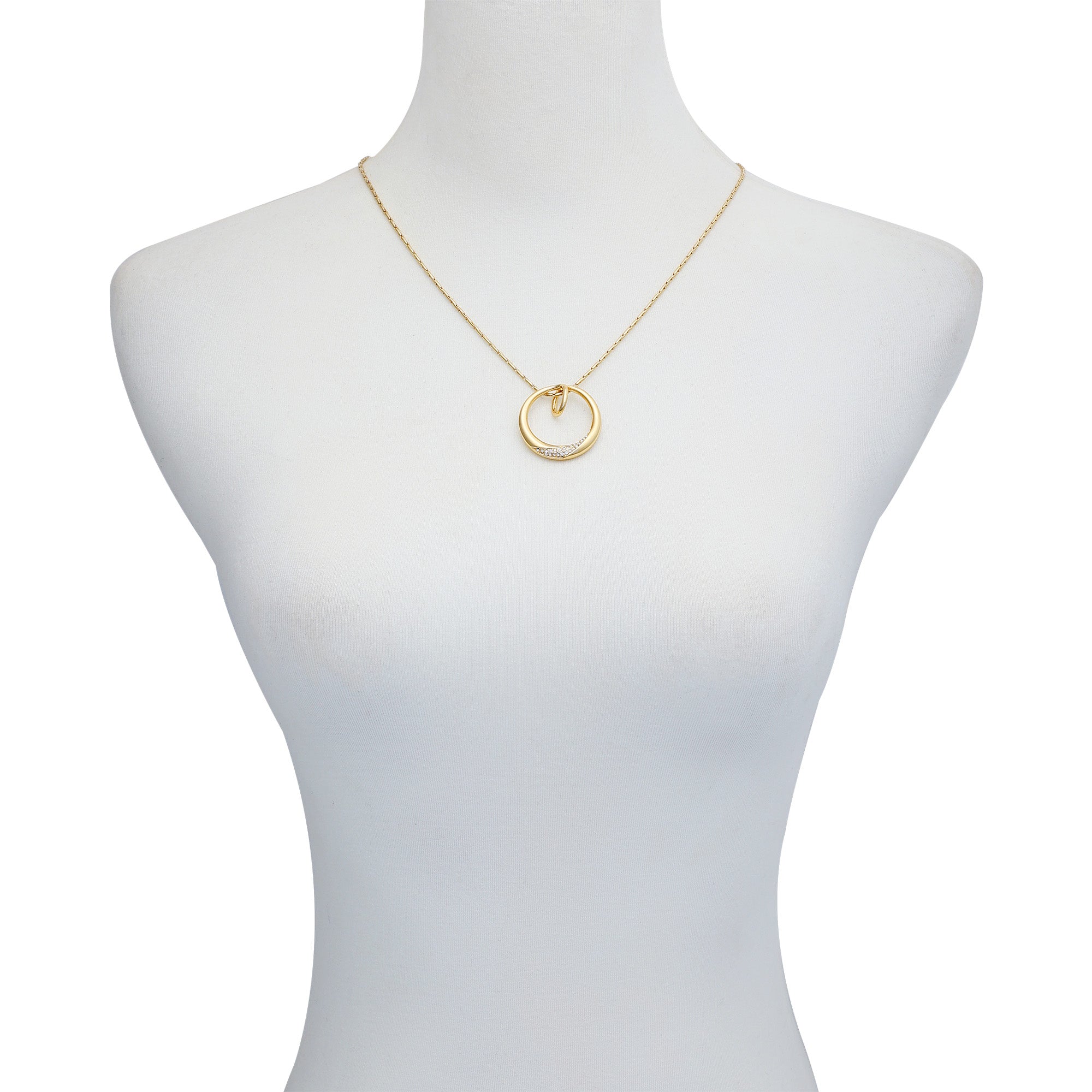 Goldtone Crystal Stone Circle Pendant Necklace