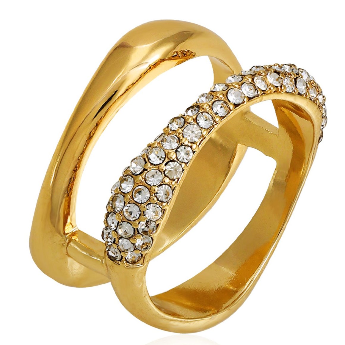 Goldtone Double Band Crystal Stone Ring