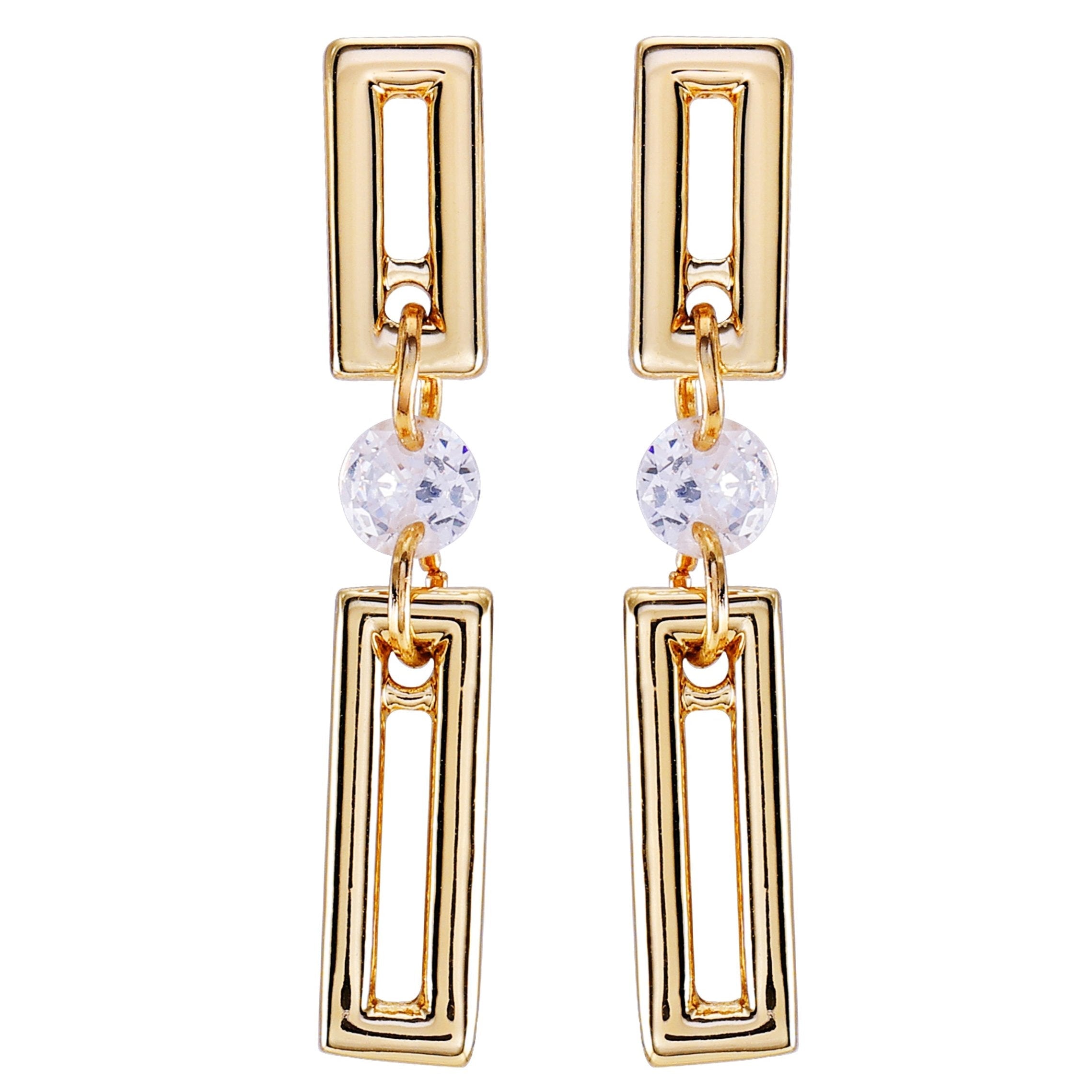 Goldtone Clear Glass Stone Dainty Drop Earrings
