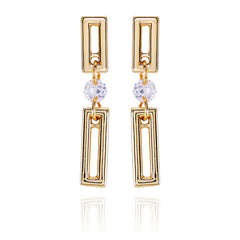 Goldtone Clear Glass Stone Dainty Drop Earrings