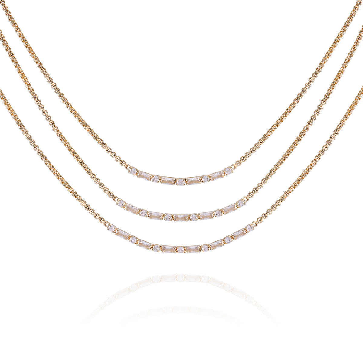 Goldtone Crystal Stone Multi Layered Necklace
