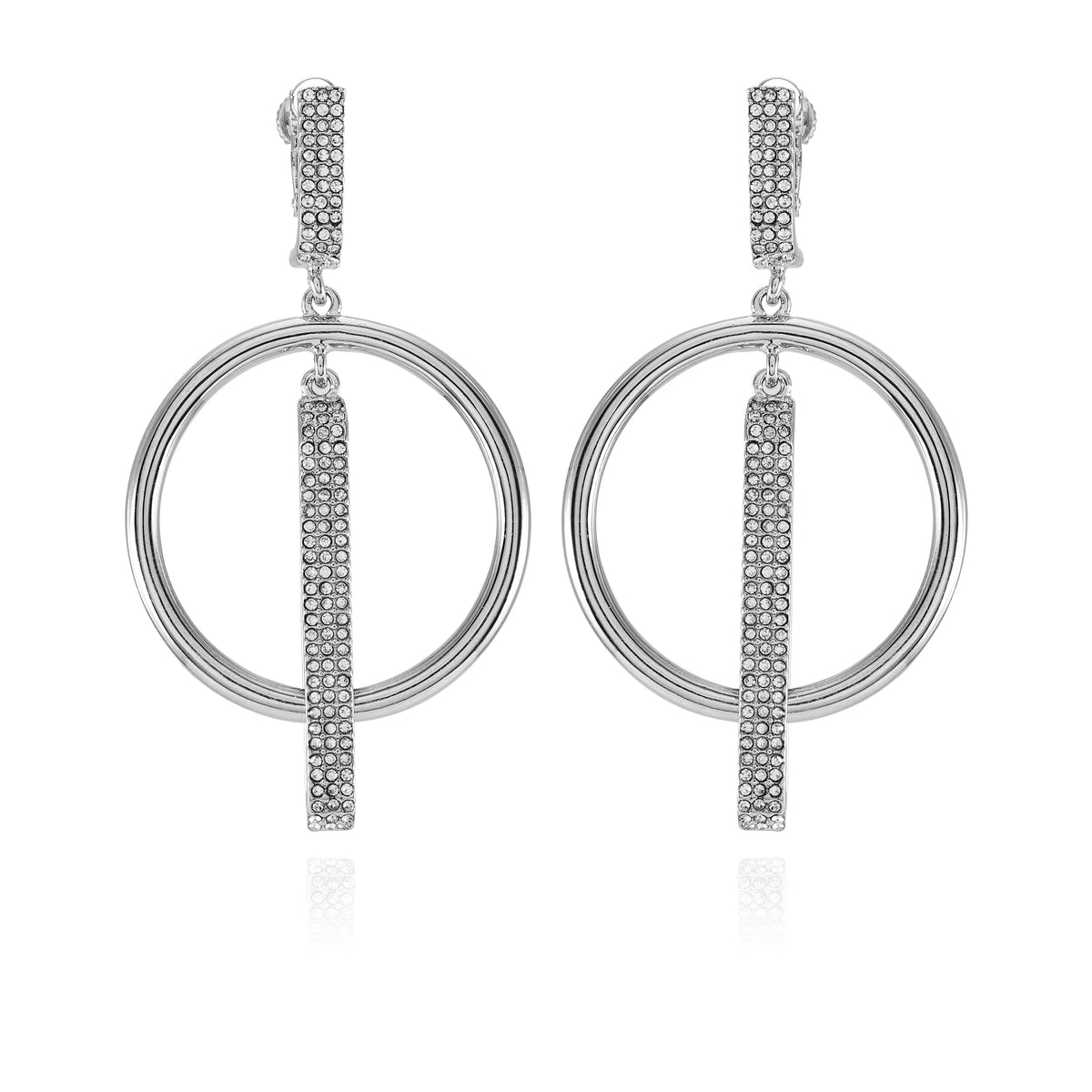 Silvertone Hoop Drop Clip On Earrings