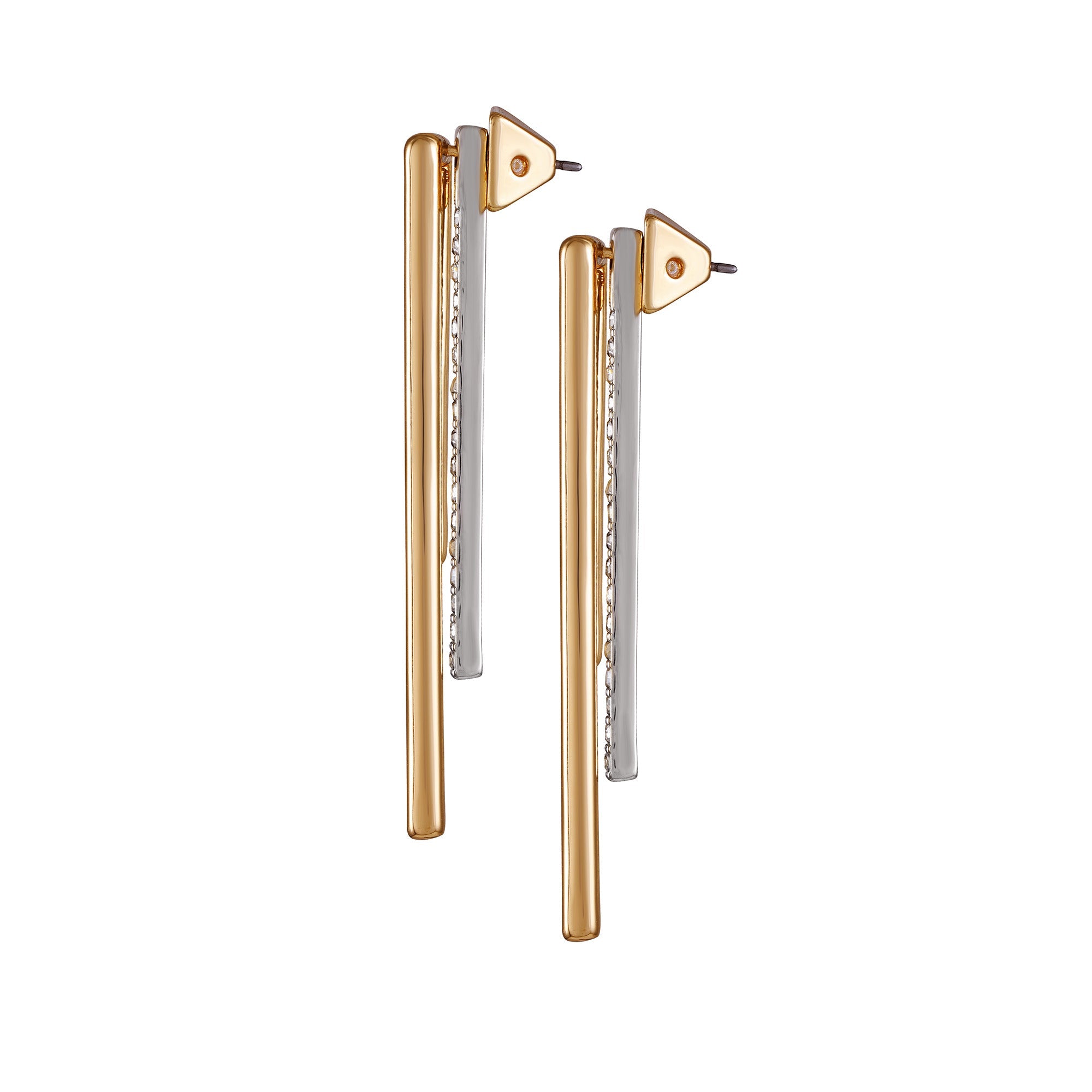 Two Tone Glass Stone Bar Drop Earrings