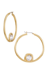 Goldtone Crystal Stone Hoop Earring