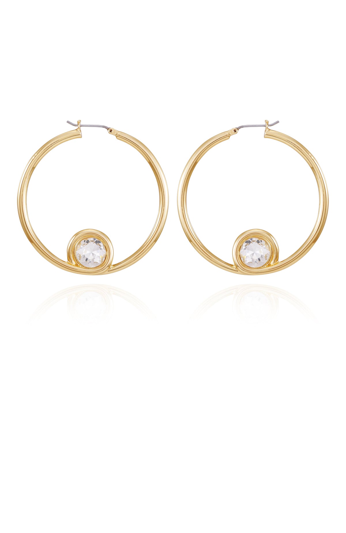Goldtone Crystal Stone Hoop Earring